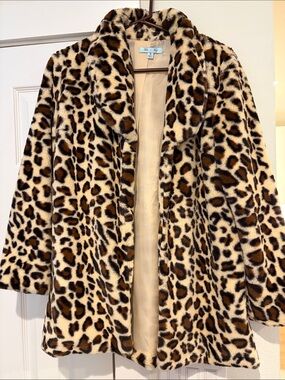 She + Sky Leopard Print Teddy Coat in Tan and Brown